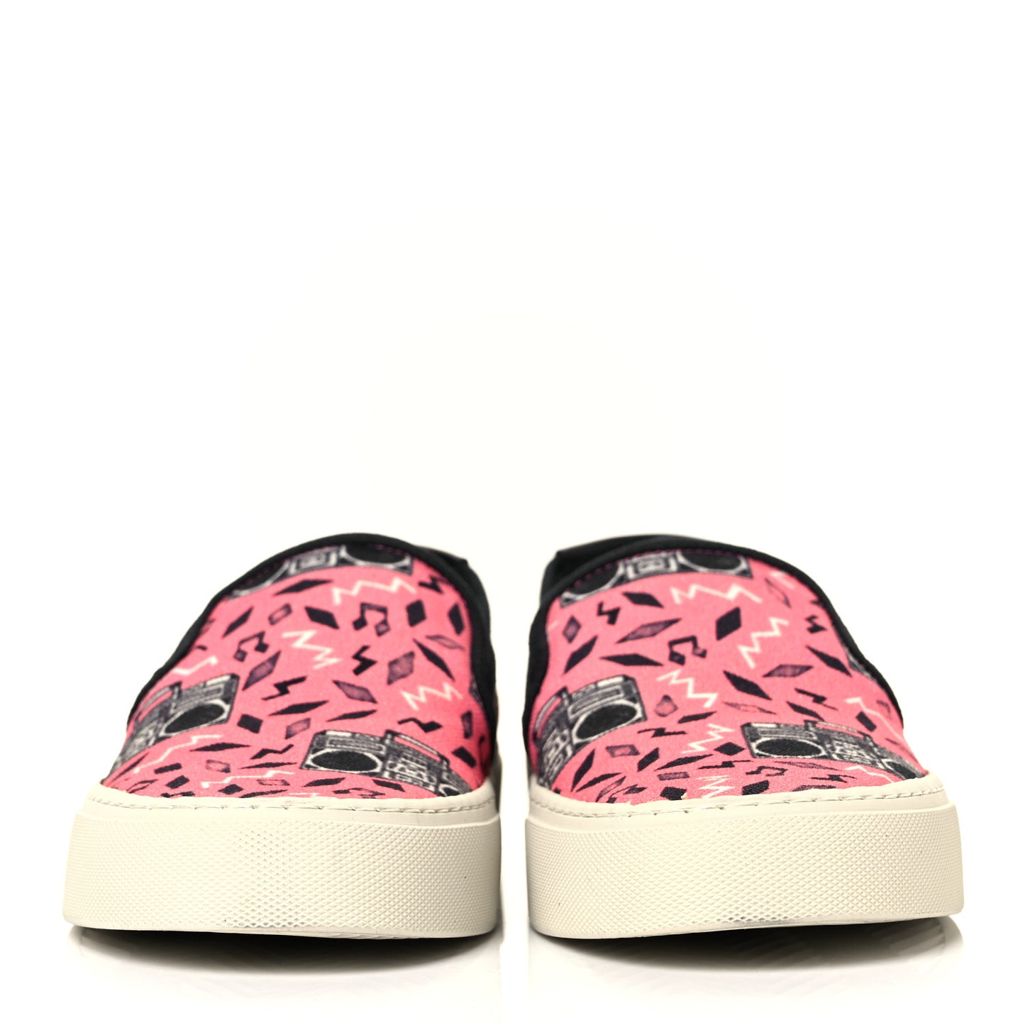 Canvas Radio Print Mens Venice Slip On Sneakers 38.5 Pink Black White