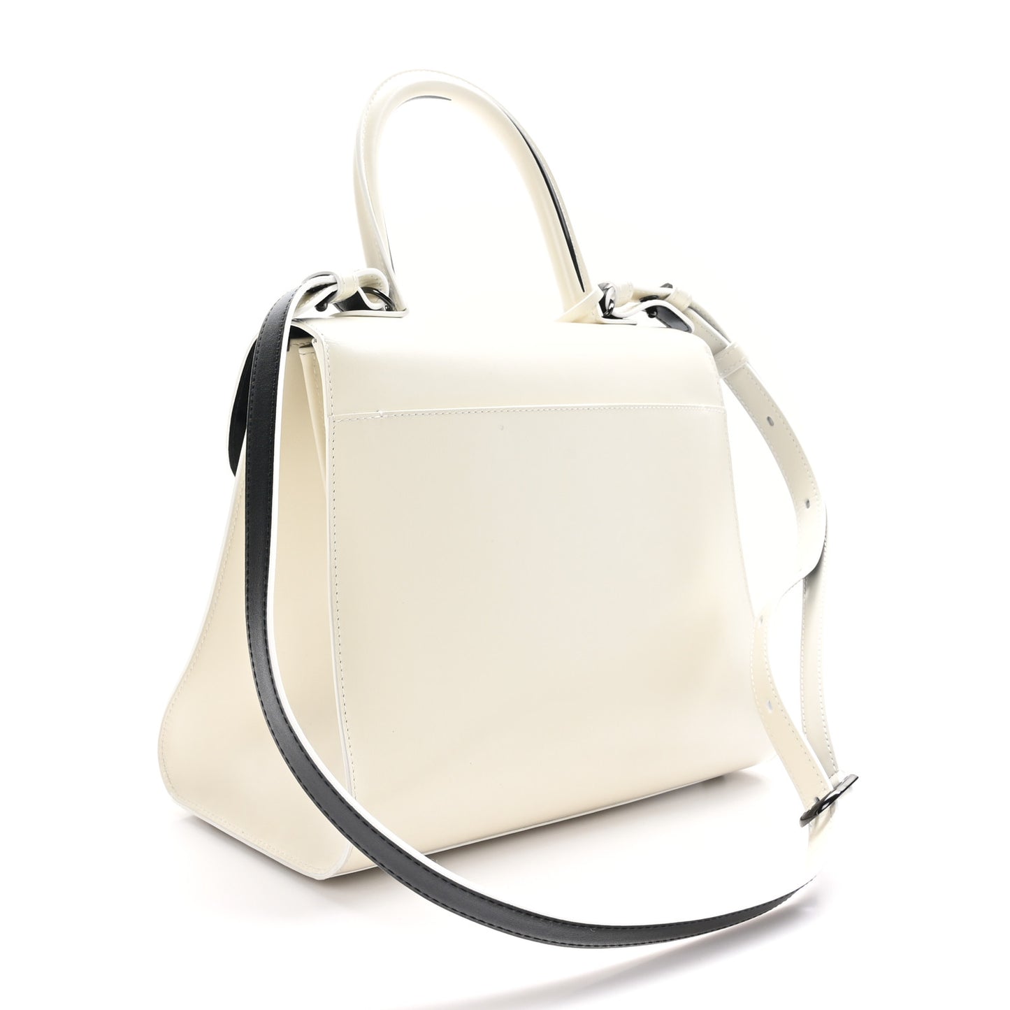Box Calfskin Light And Shadow MM Brillant Satchel Ivory Black