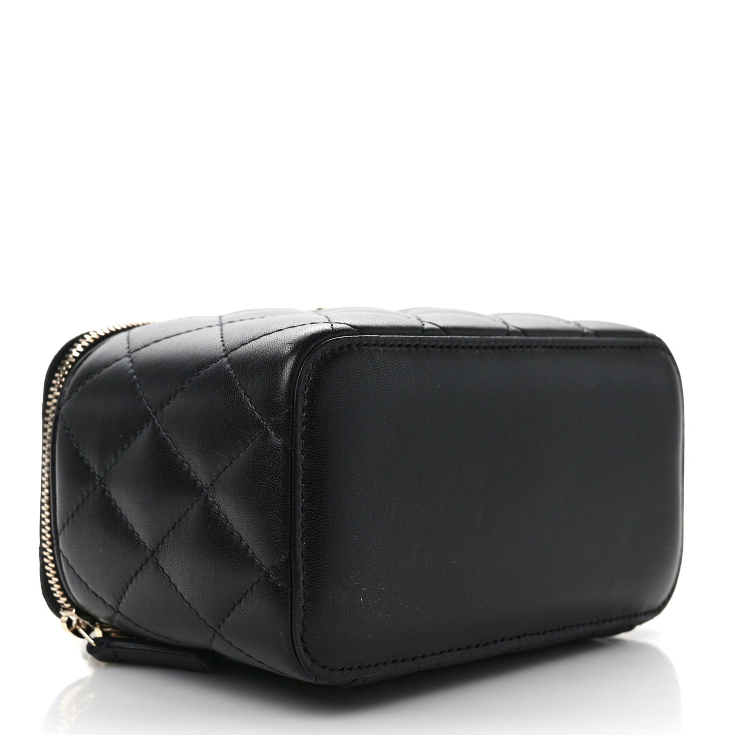 Lambskin Quilted Small Top Handle Vanity Case With Chain Black