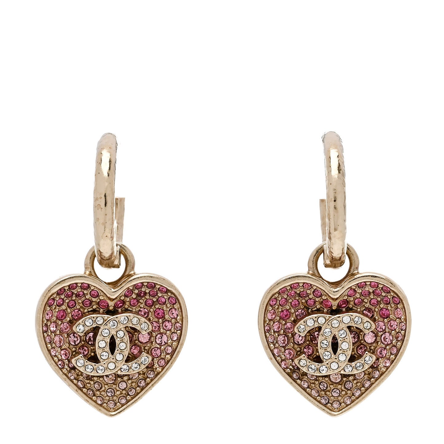 Crystal Resin CC Heart Drop Hoop Earrings Pink Gold