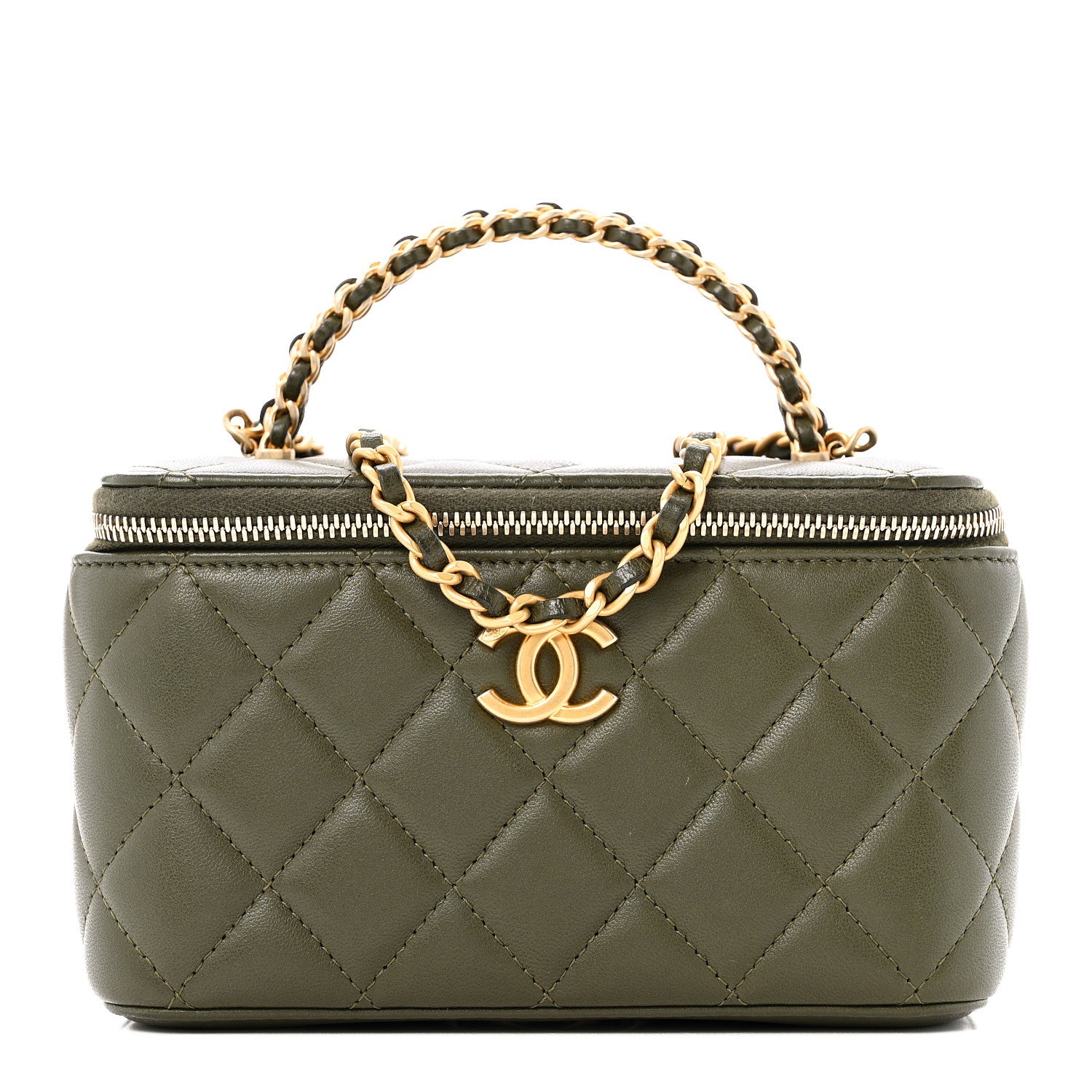 Chanel Lambskin Quilted Pick Me Up Vanity Case Khaki 1885610
