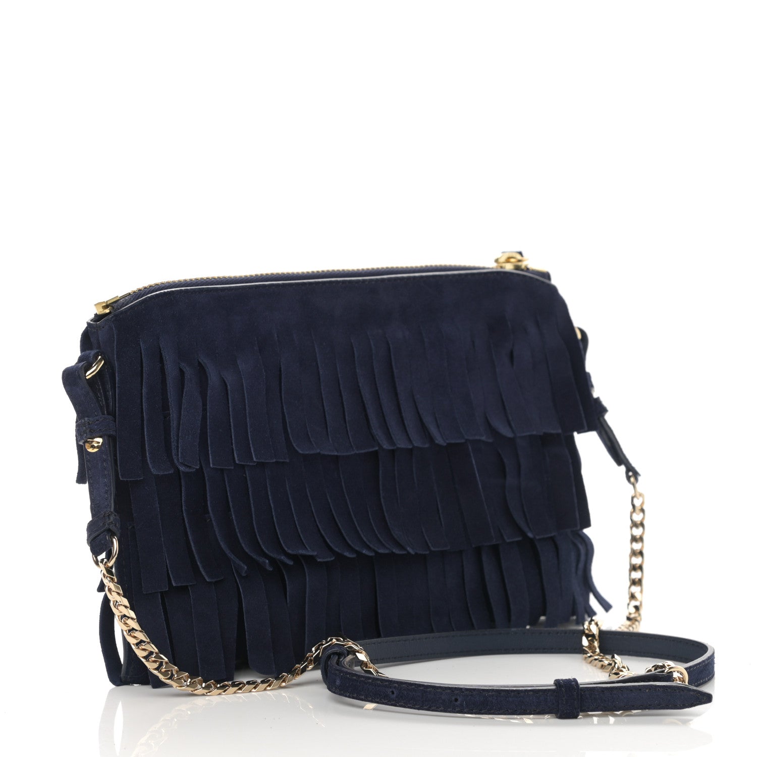 Burberry Suede Fringe Peyton Crossbody Clutch Bag Blue 2 of 11