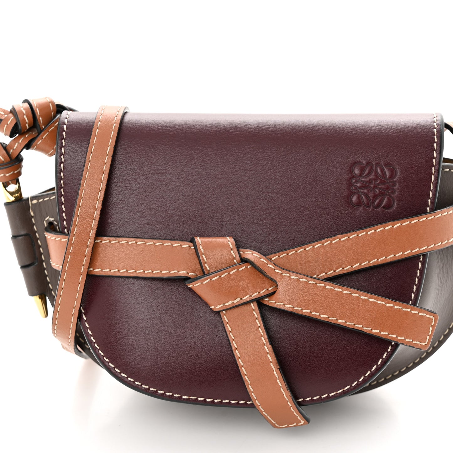 Calfskin Small Gate Crossbody Bag Oxblood Tan