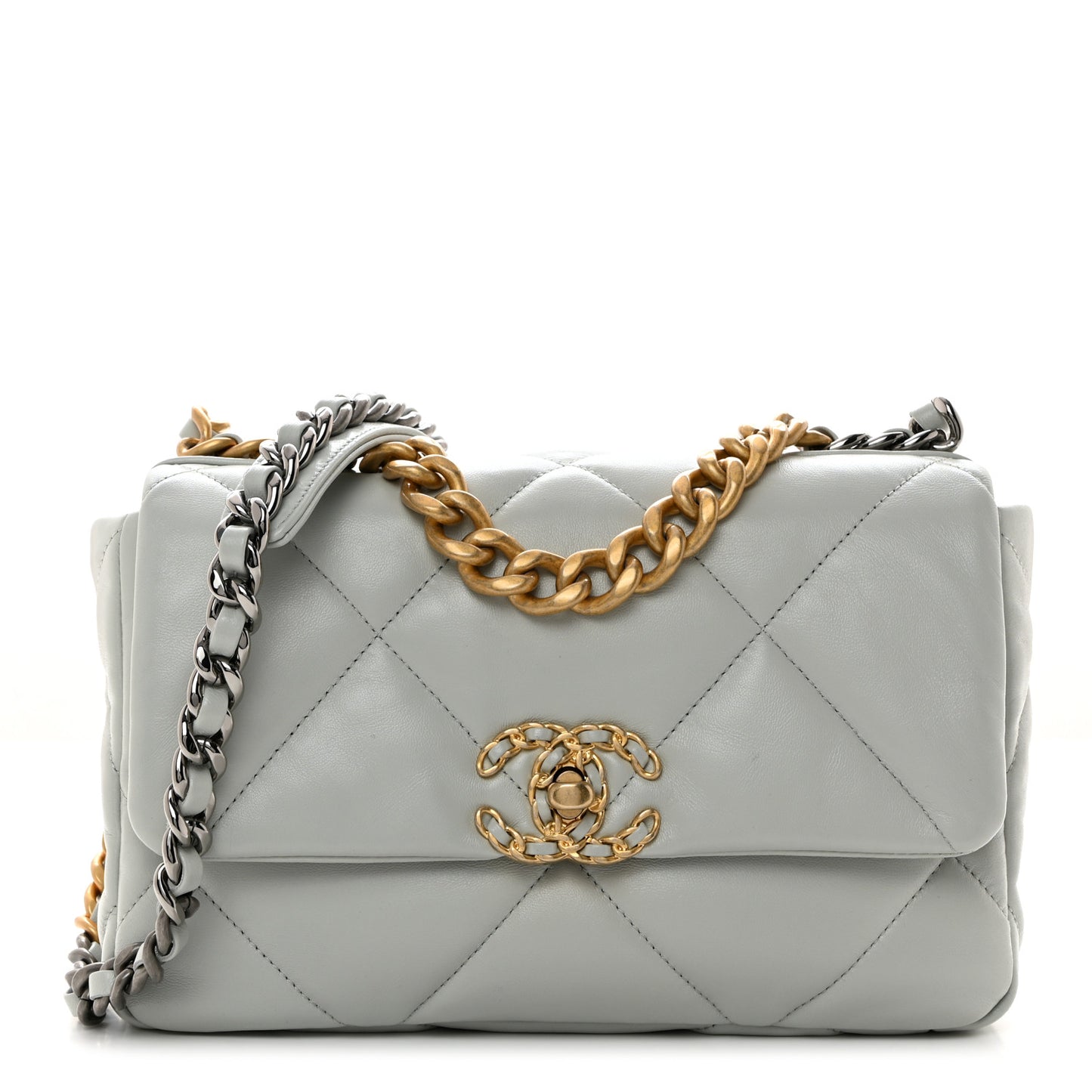 Lambskin Quilted Medium Chanel 19 Flap Light Blue