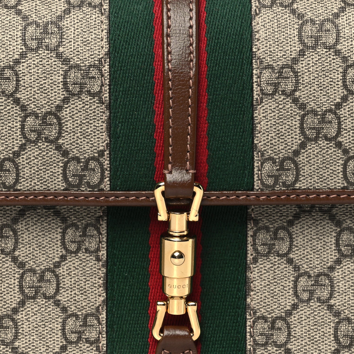 Gucci GG Supreme Monogram Azalea Calfskin Web Jackie 1961 Belt Bag 80 32 Beige Ebony Brown Sugar 8 of 10