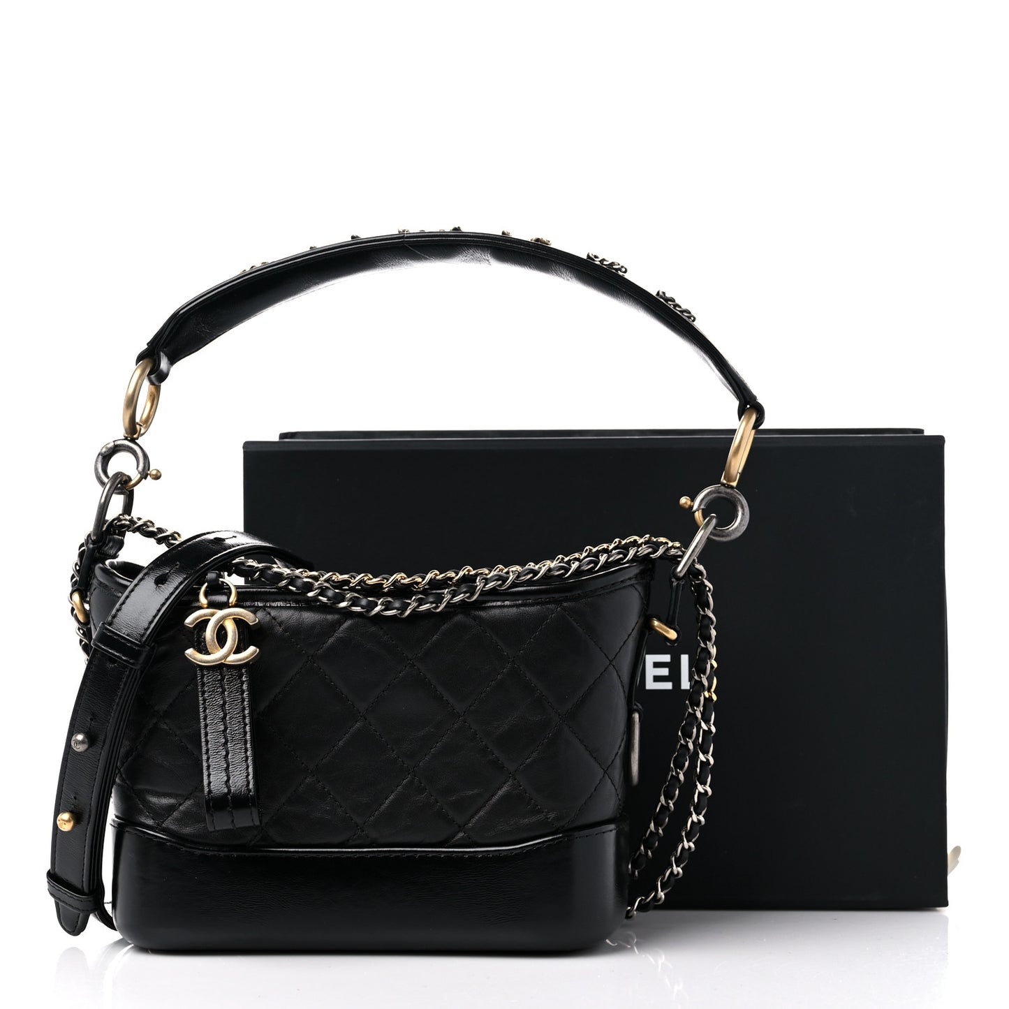 Aged Calfskin Quilted Small Gabrielle Logo Hobo Black