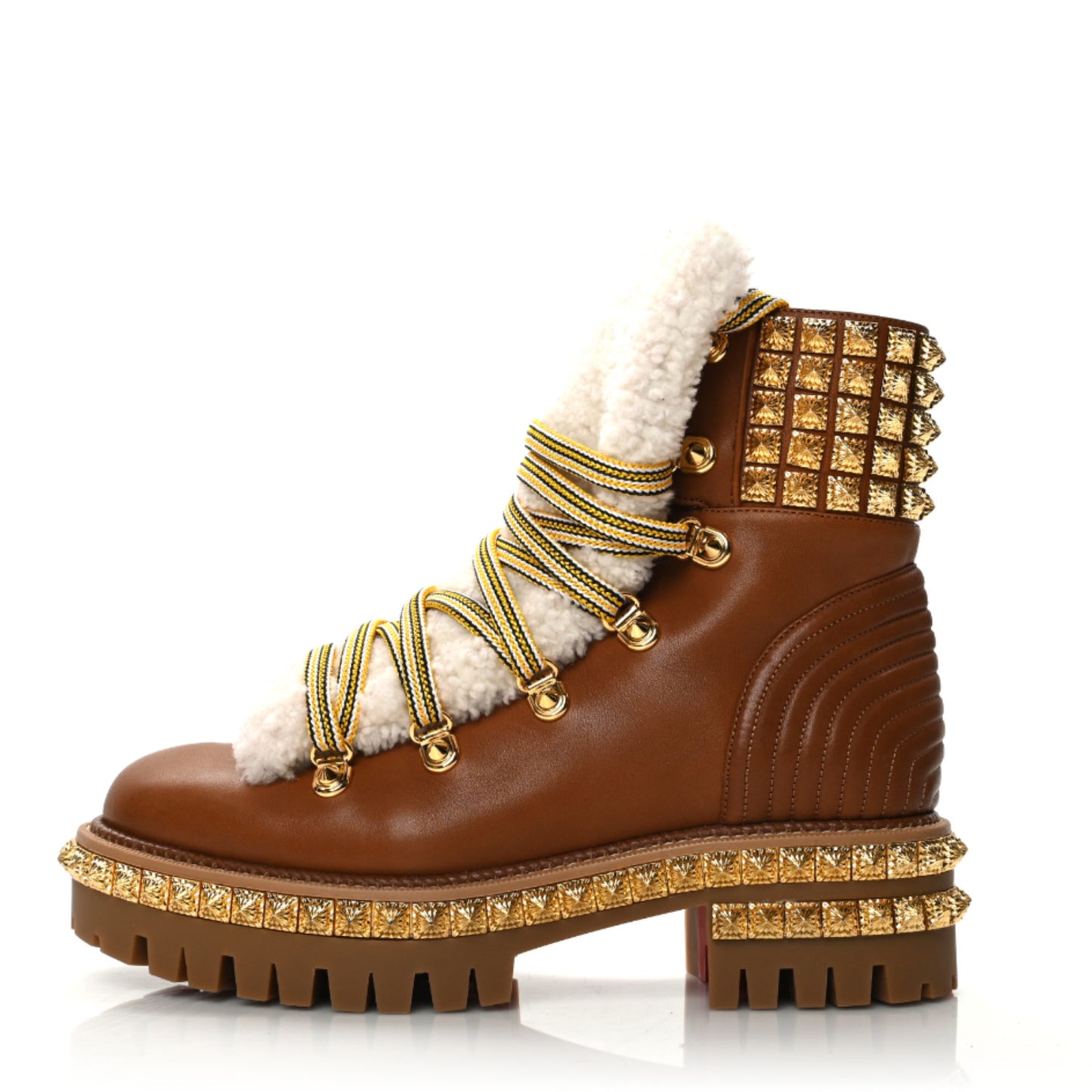 Calfskin Studded Shearling Yeti Donna Boots 36.5 Natural
