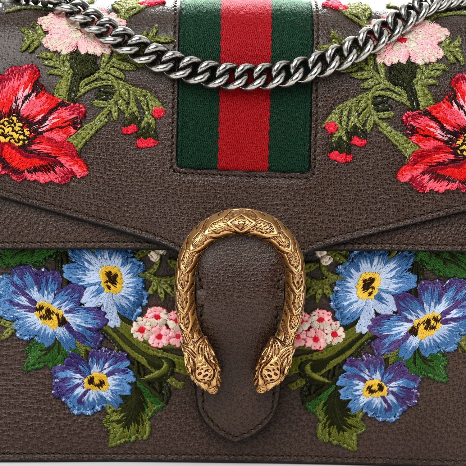 Gucci Calfskin Web Floral Embroidered Medium Dionysus Shoulder Bag New Acero 8 of 13