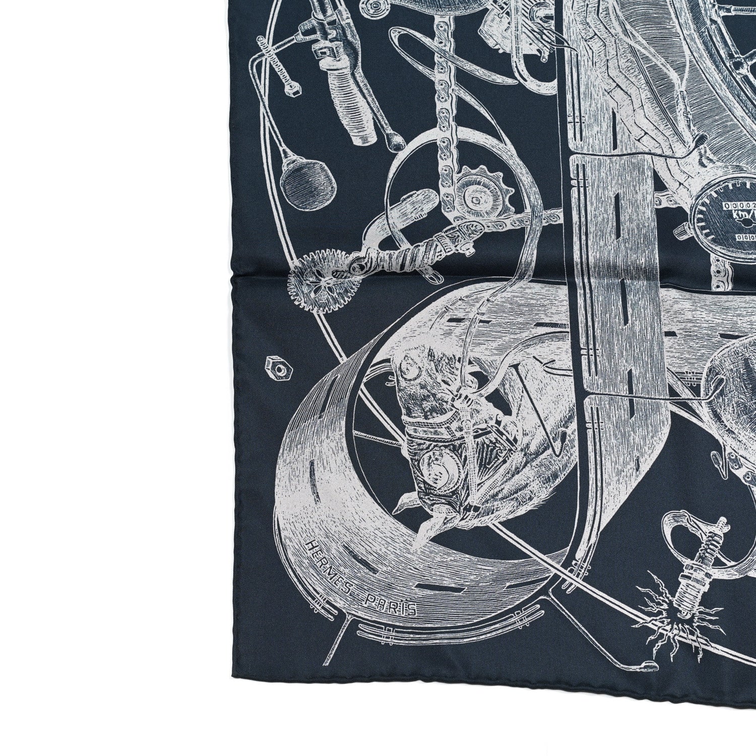 Hermes Silk Double Face Route 24 Scarf 90 Bleu Jean Marine 7 of 9