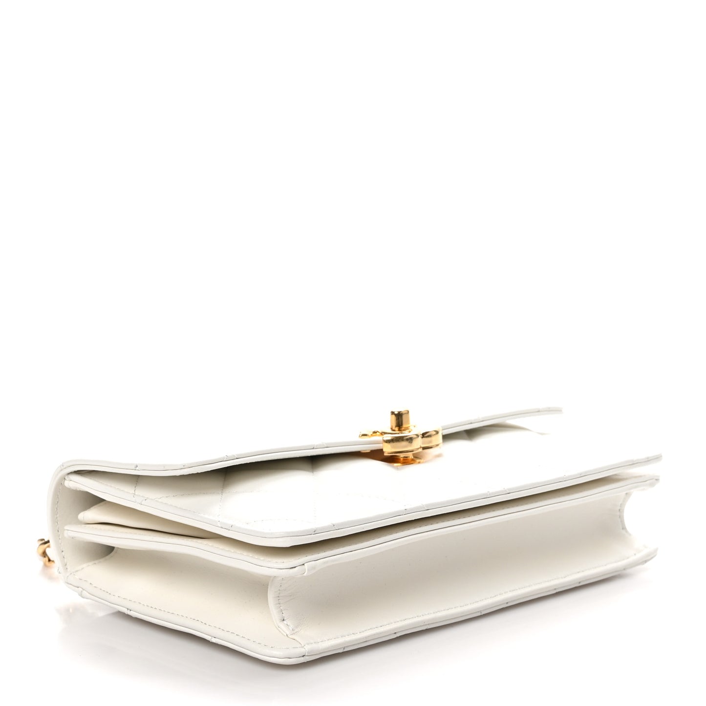 Shiny Calfskin Quilted Small Metal Top Handle Flap White