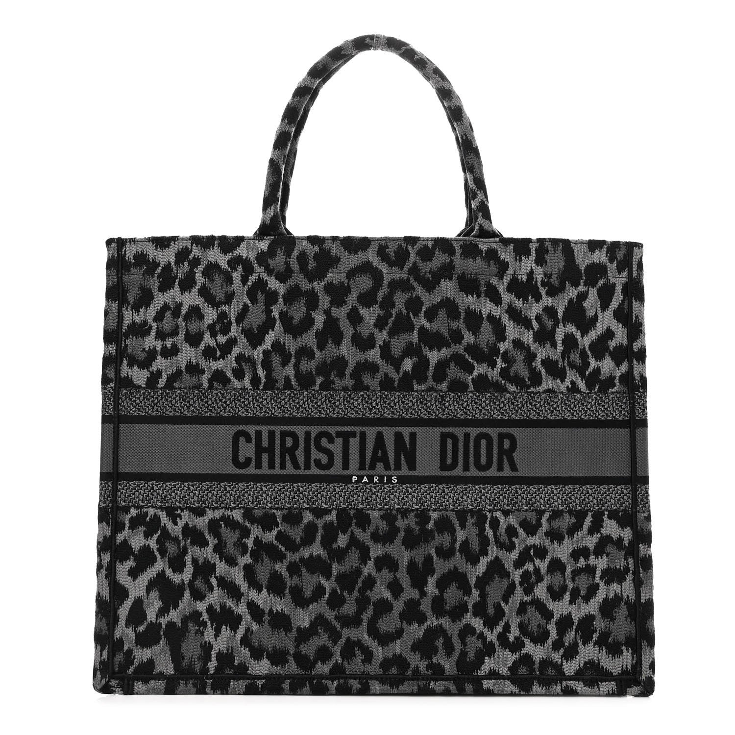 Christian Dior Canvas Mizza Embroidered Large Leopard Book Tote Grey 1 of 9