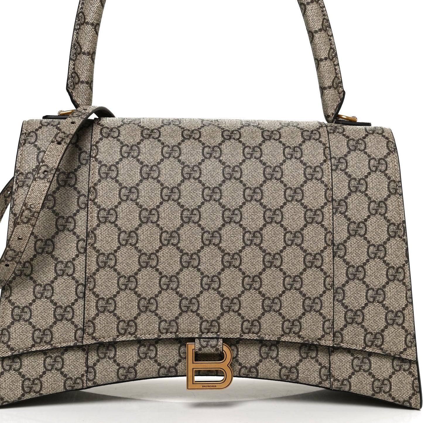X GUCCI GG Supreme Monogram Medium Hourglass Top Handle Bag Beige Ebony