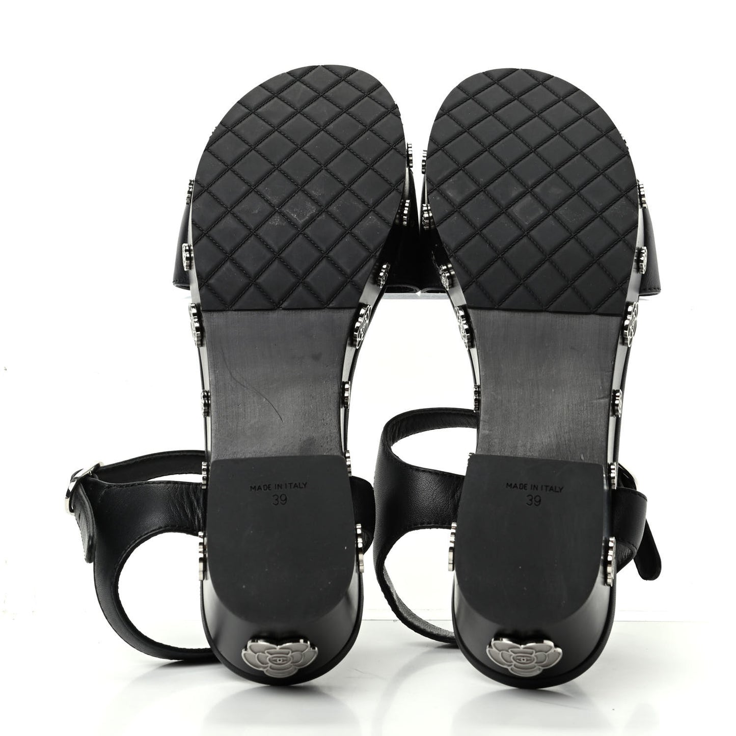 Calfskin Camellia Platform Sandals 39 Black