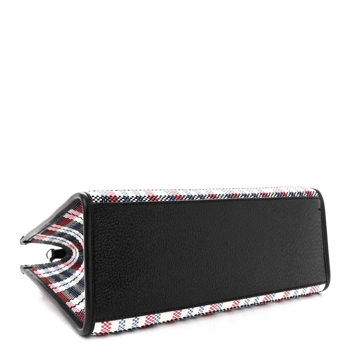 Canvas Plaid ICCUG Embroidered Small Tote Bag Black White Red Blue Smile Yellow