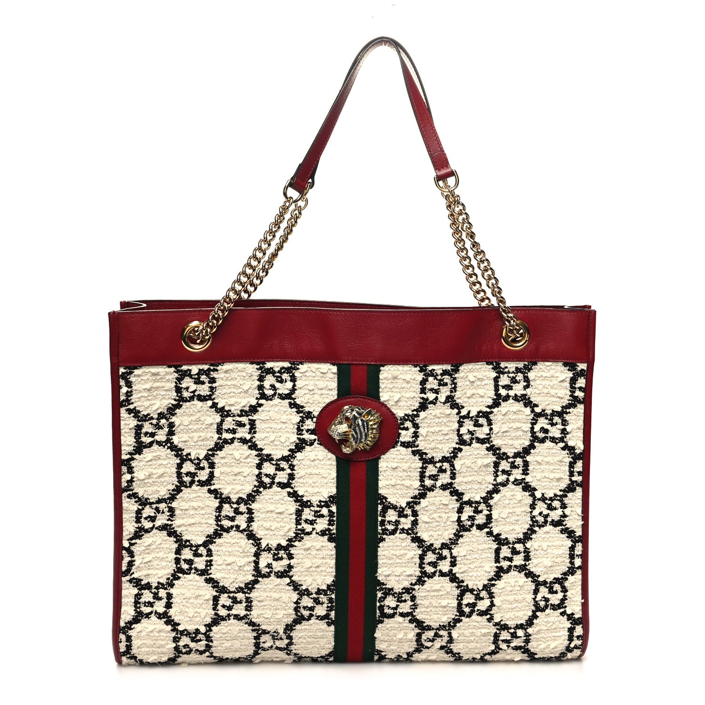 Tweed GG Monogram Large Rajah Chain Tote White Black Romantic Cherry