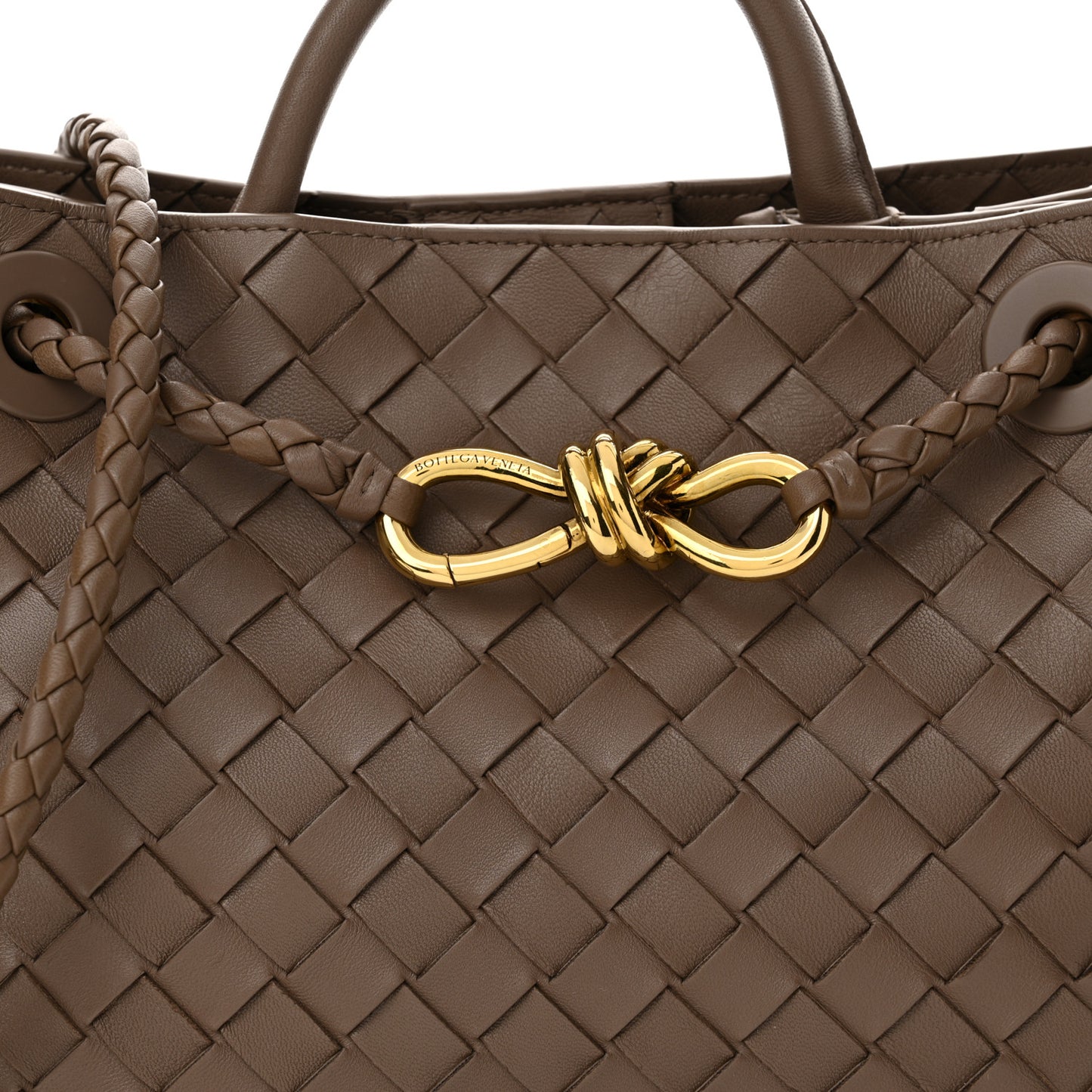 Nappa Intrecciato Small Andiamo Shoulder Bag Taupe Grey