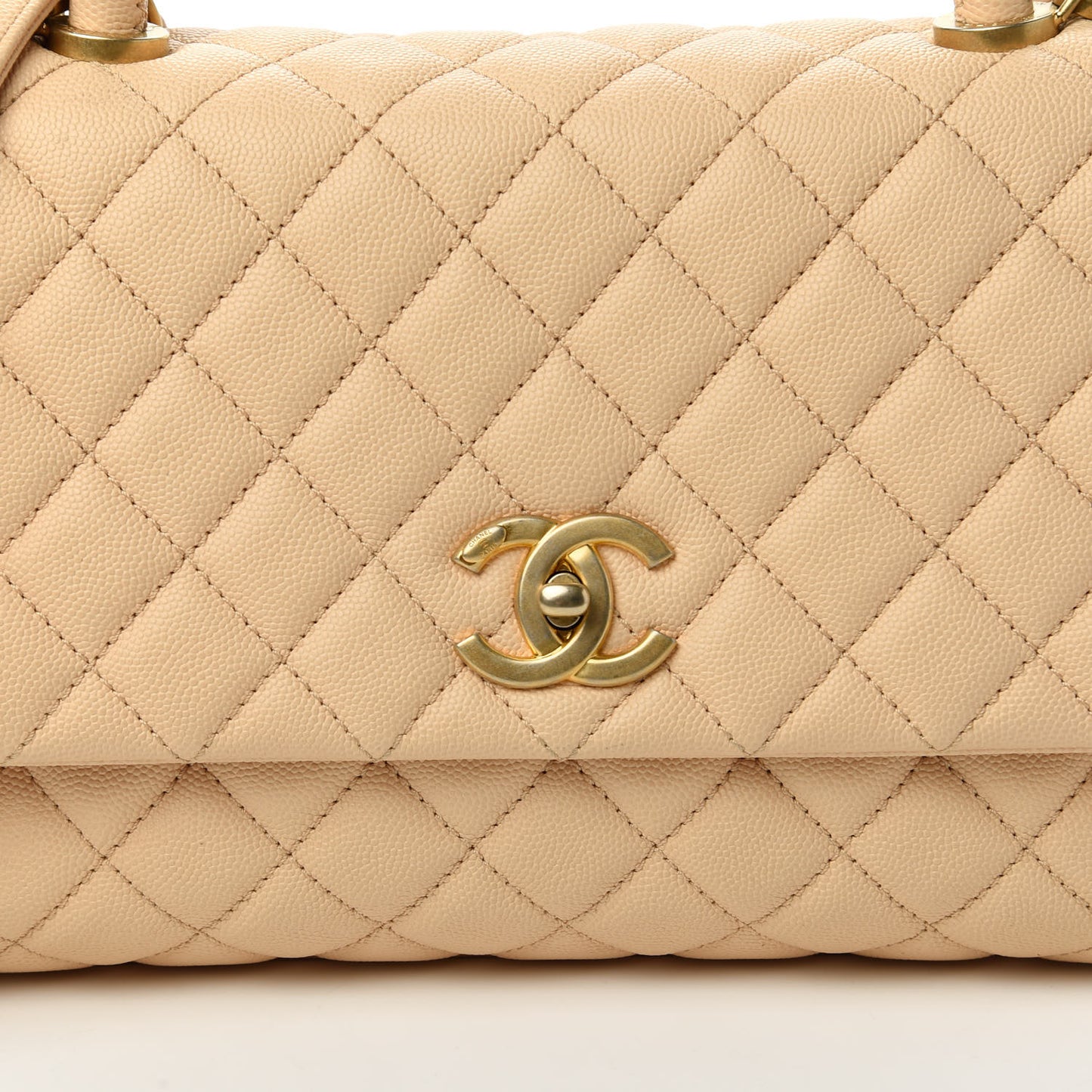 Caviar Quilted Small Coco Handle Flap Light Beige