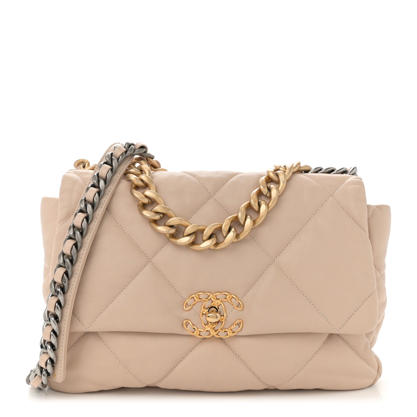 Lambskin Quilted Large Chanel 19 Flap Dark Beige