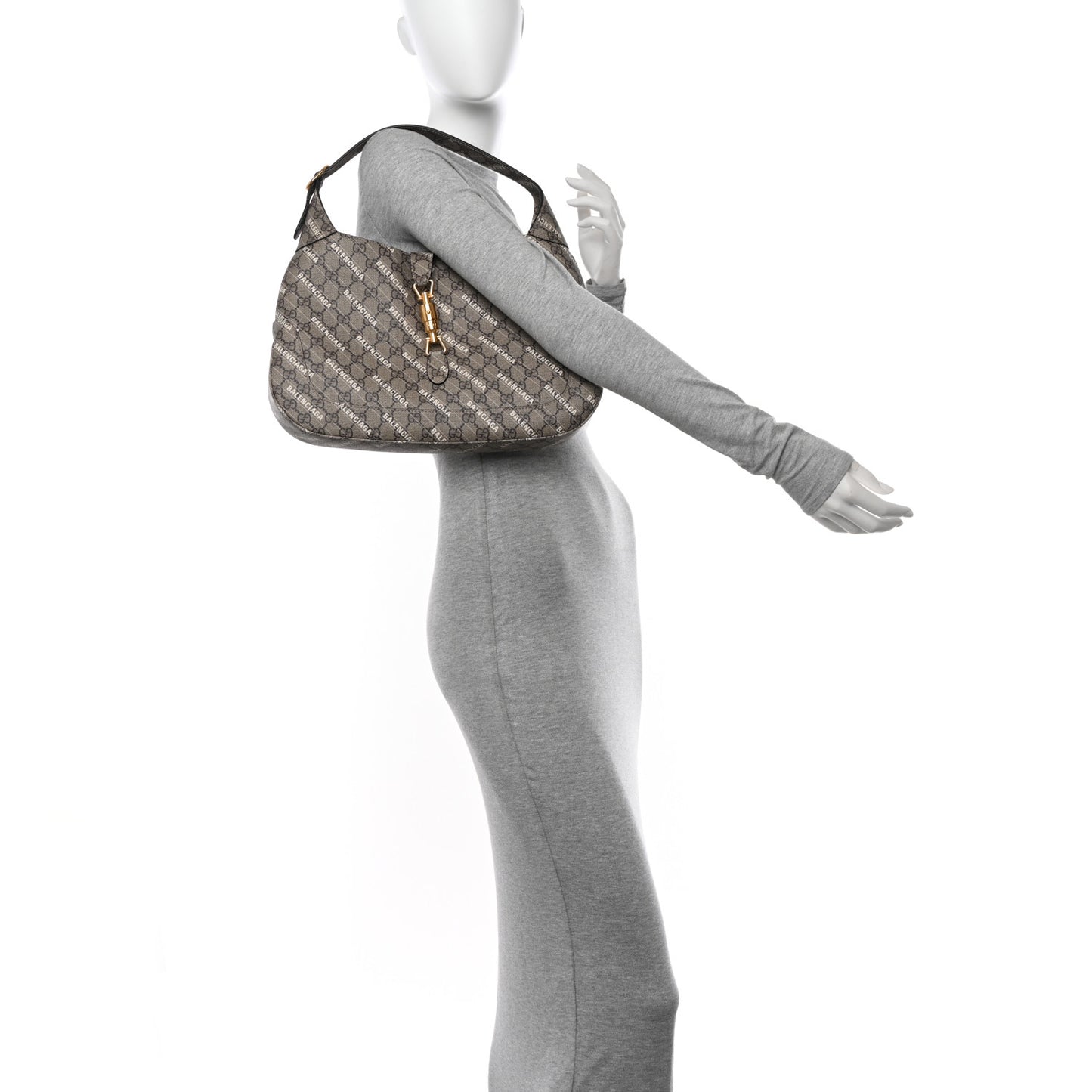 X BALENCIAGA GG Supreme Monogram Logo Print Medium Jackie 1961 Hobo Beige Ebony