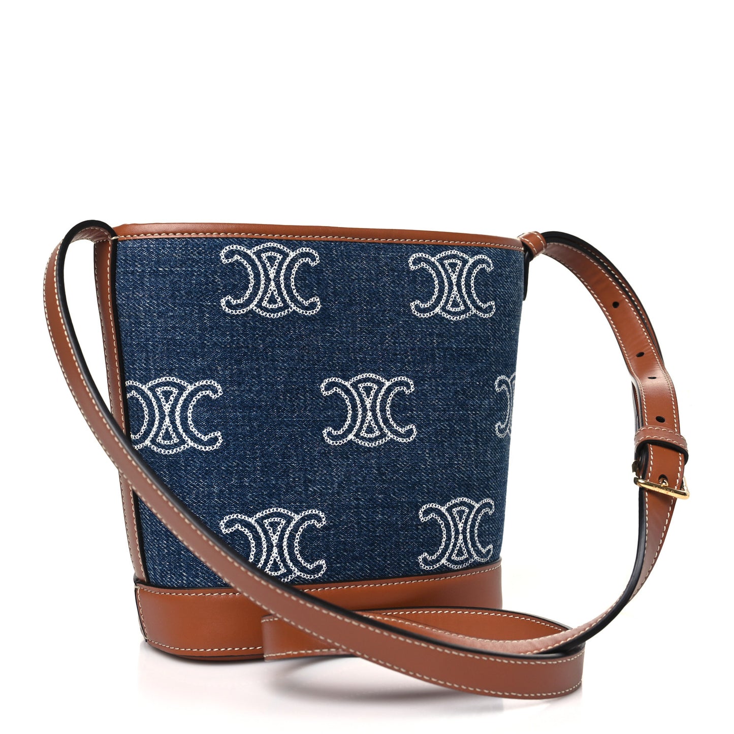 Denim Calfskin Triomphe Small Bucket Bag Blue