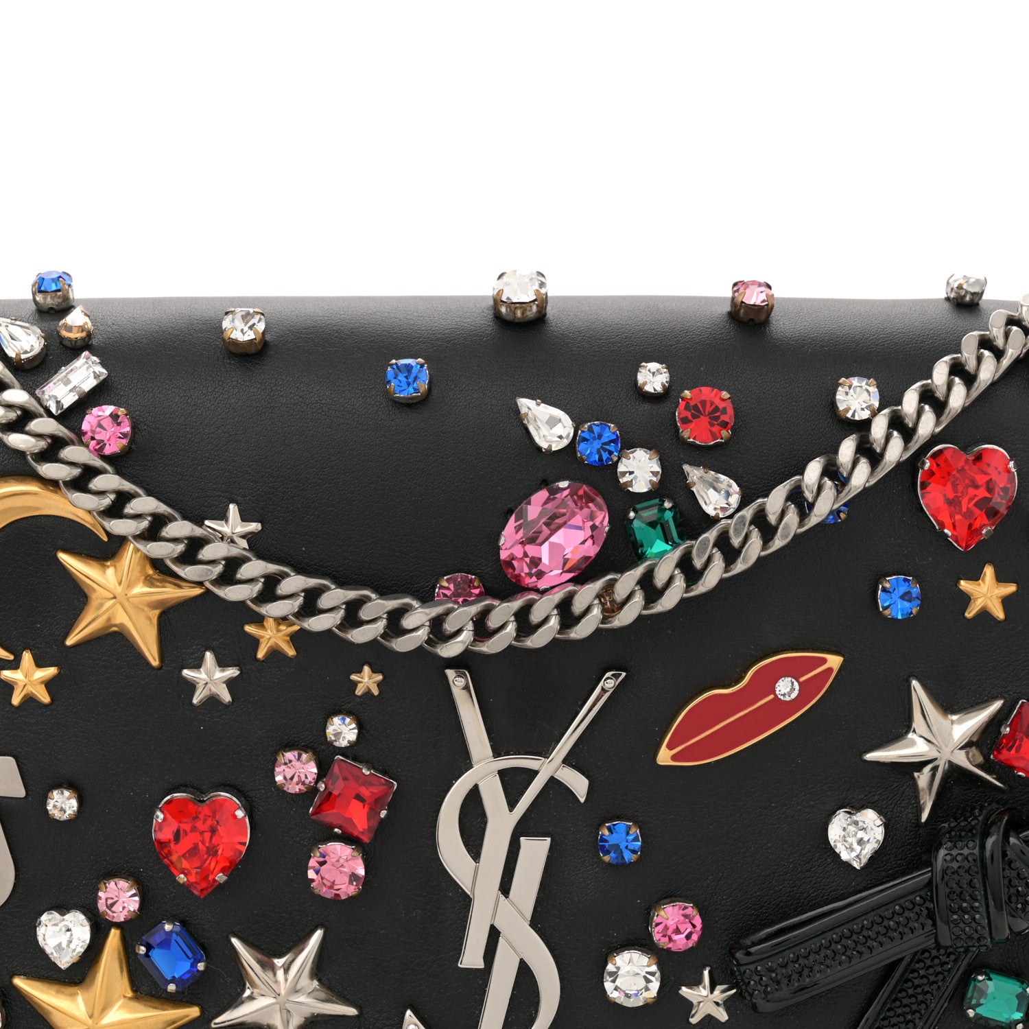 Saint Laurent Calfskin Embellished Medium Monogram Kate Satchel Black 8 of 12