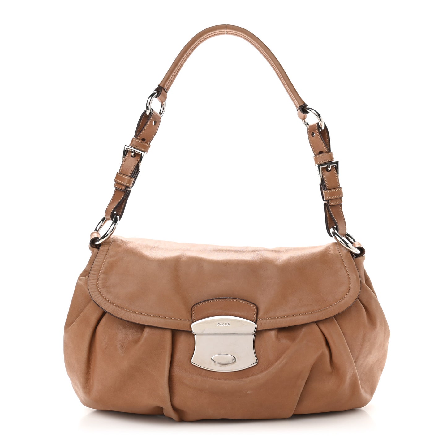 Soft Calfskin Pleated Shoulder Bag Brown