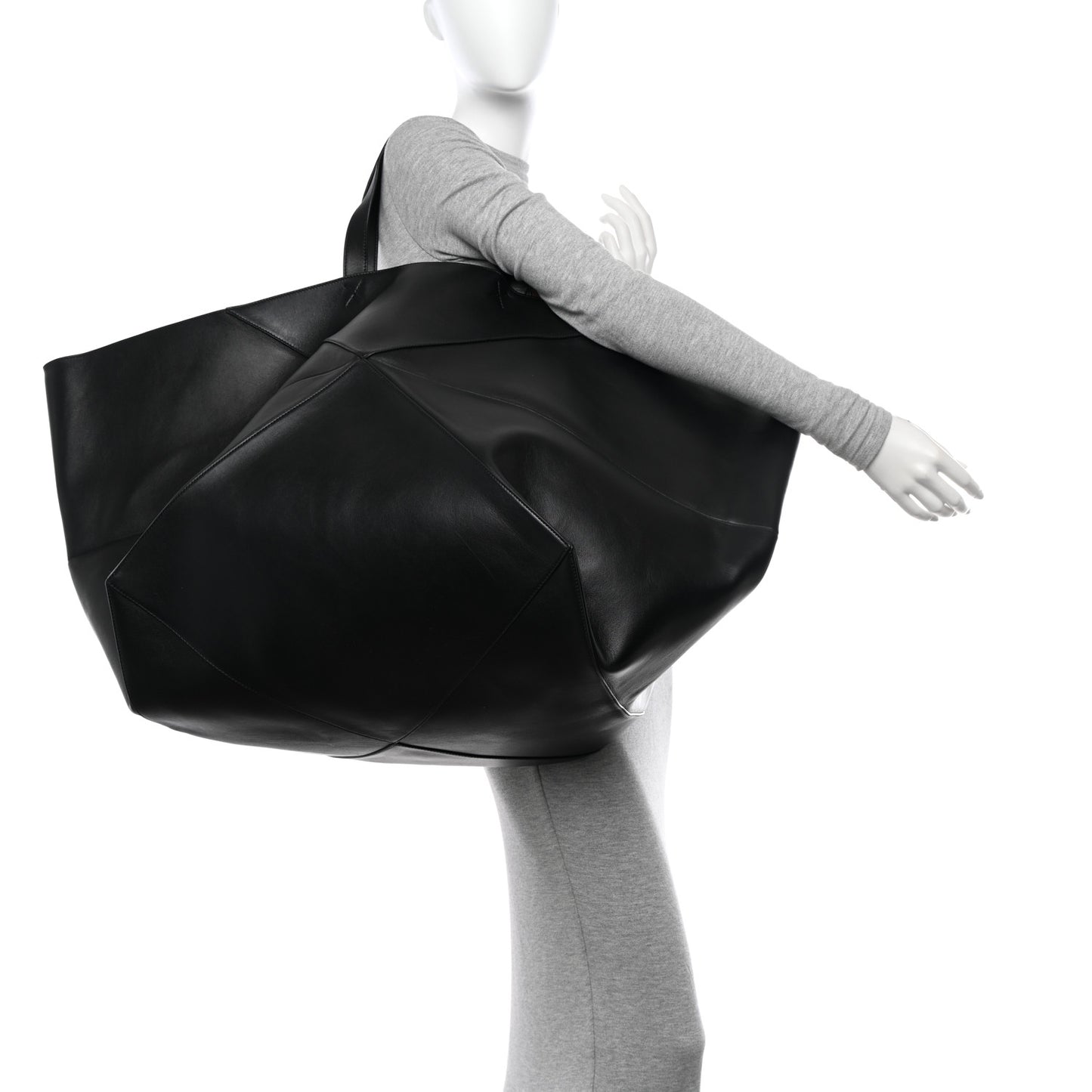 Shiny Calfskin XXL Puzzle Fold Tote Black