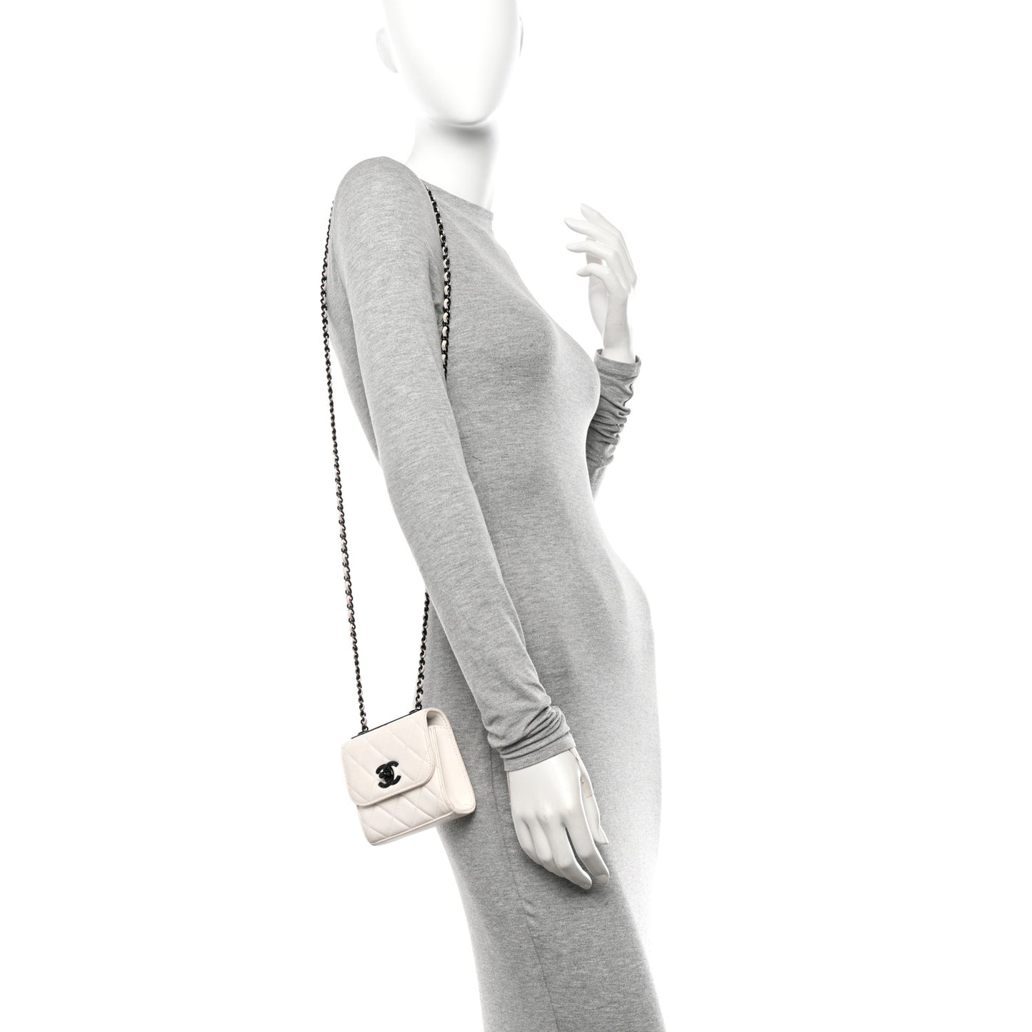 Lambskin Quilted Mini Trendy CC Clutch With Chain White