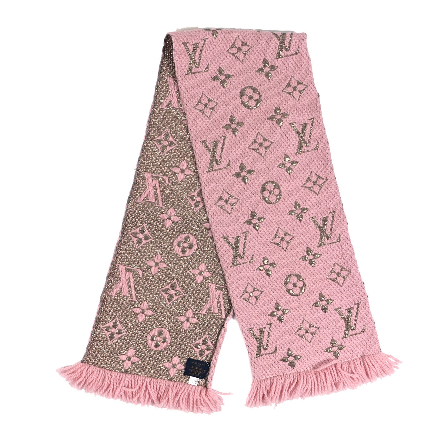 Wool Silk Logomania Shine Scarf Pink