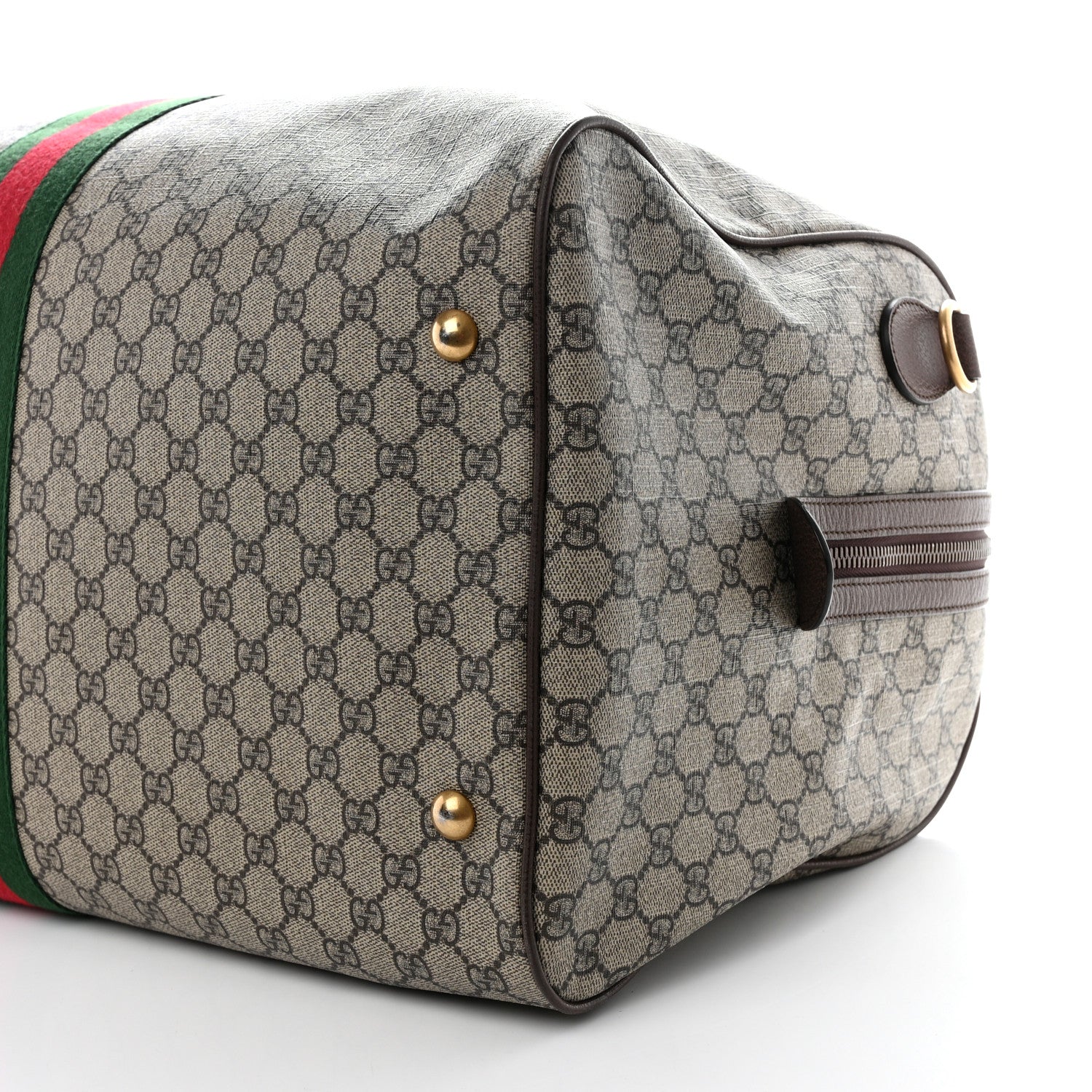 Gucci GG Supreme Monogram Textured Dollar Calfskin Web Large Savoy Duffle Bag Beige Ebony New Acero 9 of 15