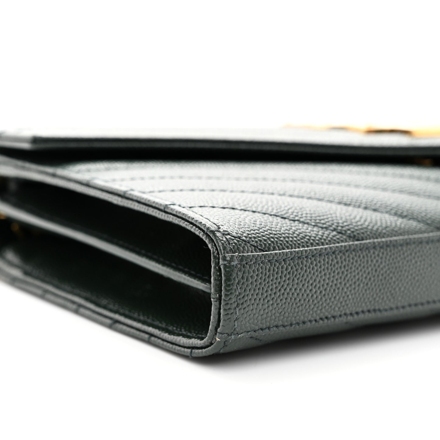 Grain De Poudre Matelasse Chevron Monogram Chain Wallet Dark Green
