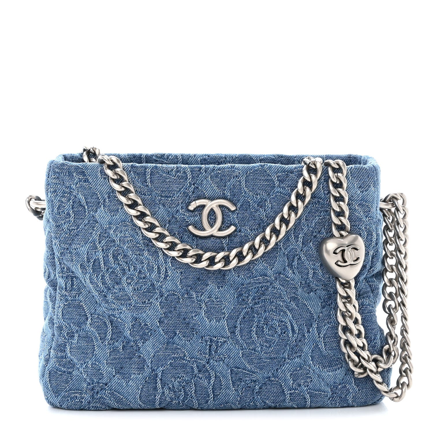 Chanel Denim Quilted Camellia Sweetheart Small Hobo Blue 1617375