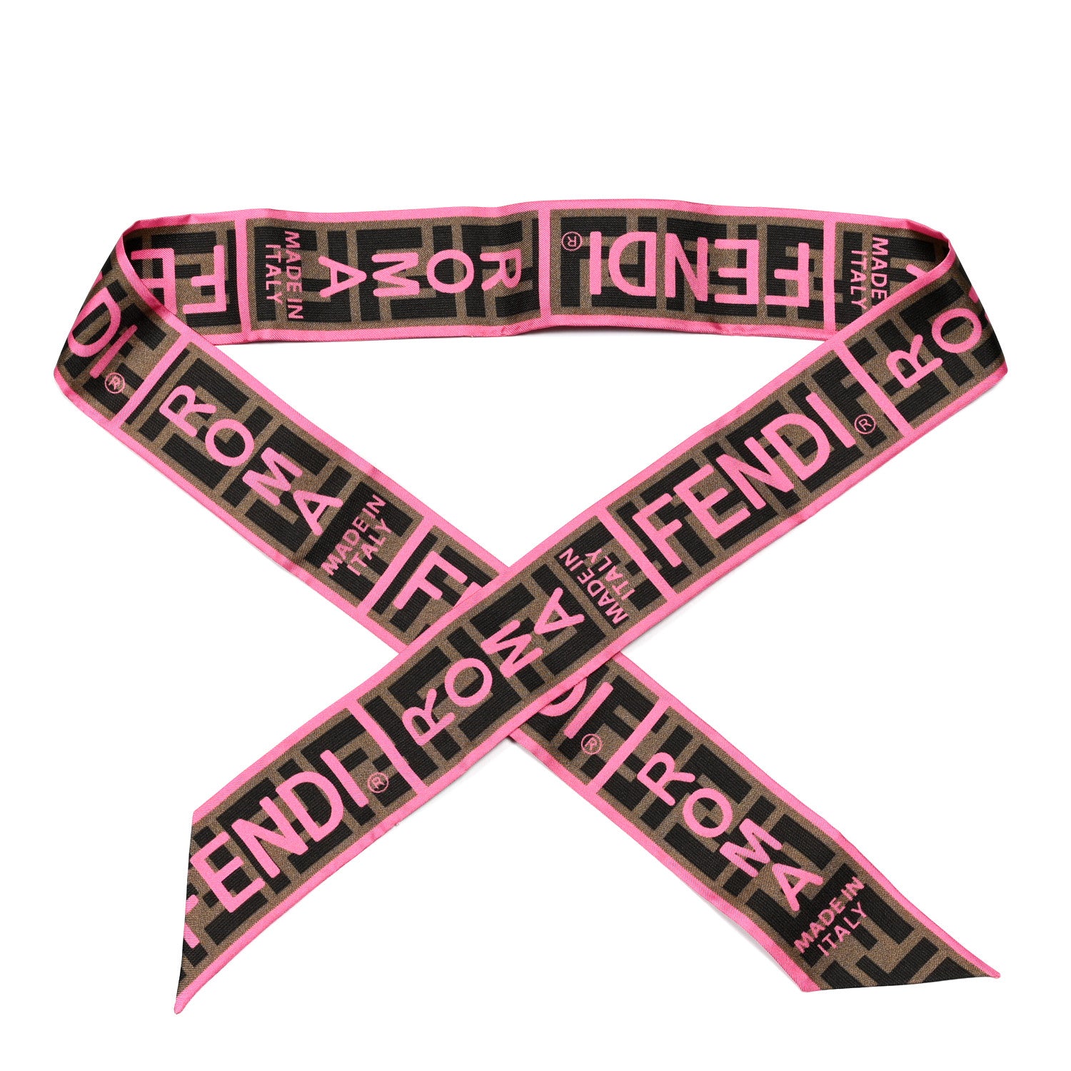 Fendi Silk FF 1974 Roma Logo Wrappy Scarf Rosa Fluo 1215156