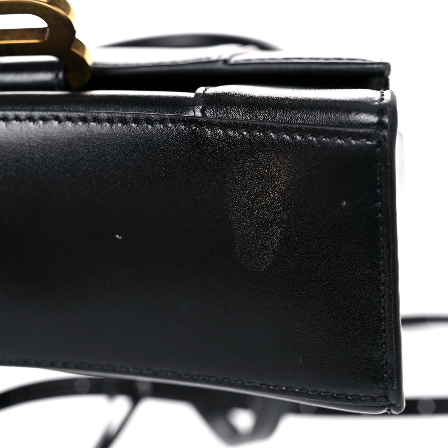 Shiny Box Calfskin Hourglass Top Handle Bag XS Black