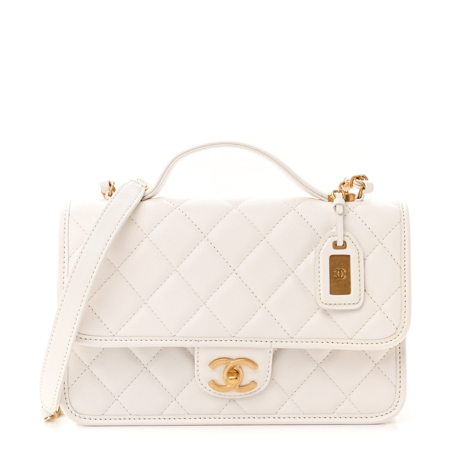 Chanel Caviar Quilted School Memory Small Top Handle Flap White 1 of 10