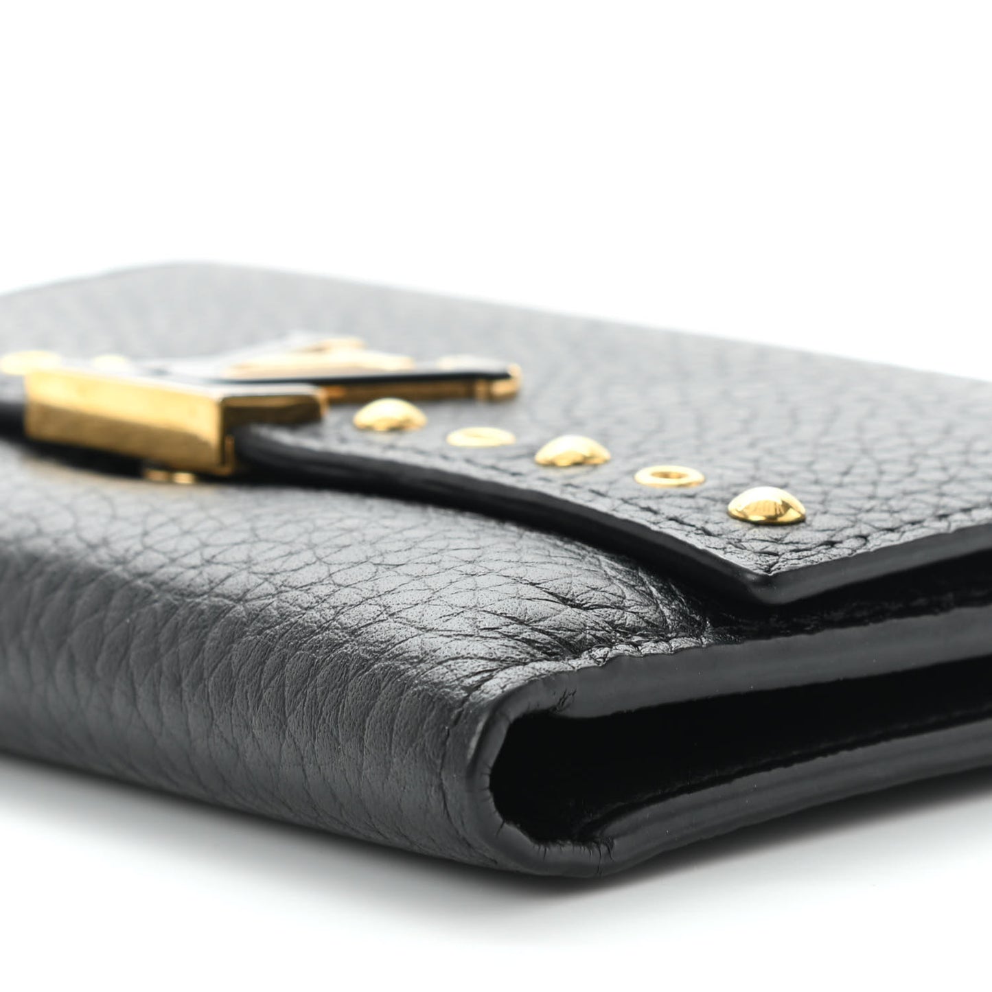 Taurillon Capucines Studded Compact Wallet Black