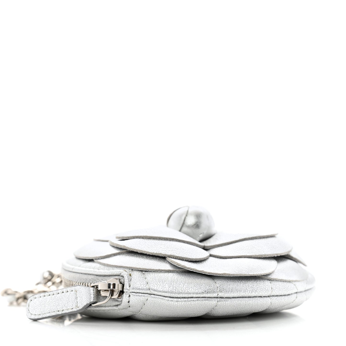 Metallic Lambskin Mini Camellia Bouquet Clutch With Chain Silver