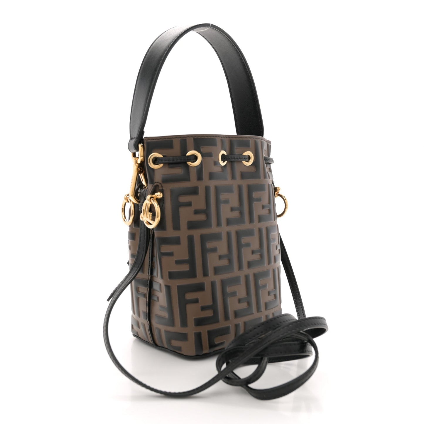 Vitello Liberty F is Fendi Bi-Color FF 1974 Embossed Mini Mon Tresor Bucket Bag Maya Black
