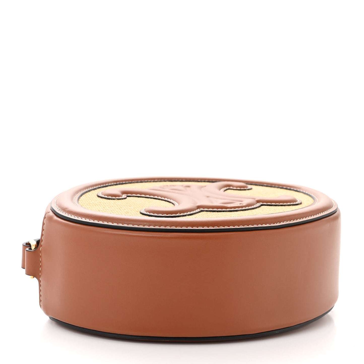 Calfskin Straw Triomphe Oval Purse Crossbody Natural Tan