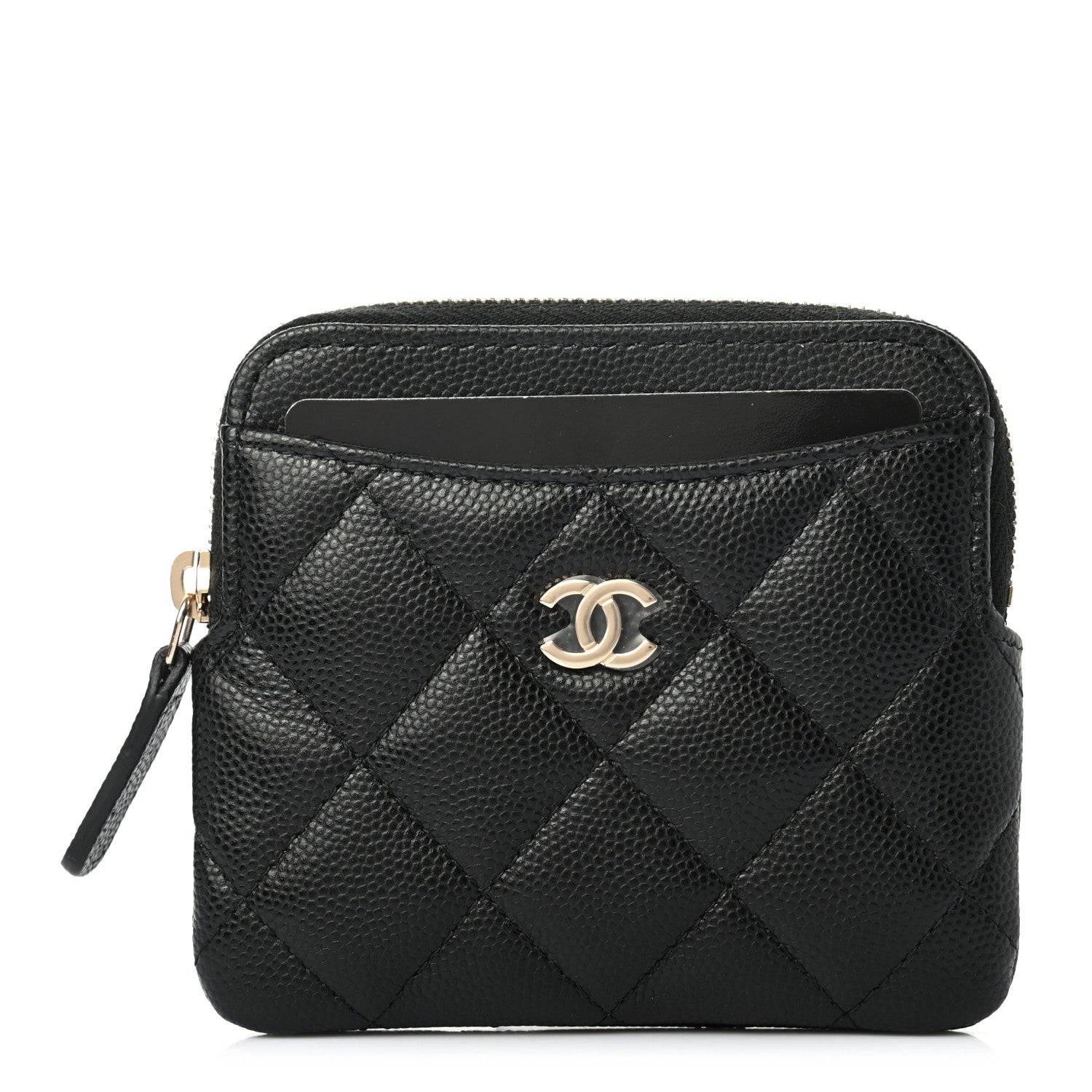 Chanel Caviar Quilted Zip Card Holder Wallet Black 881359