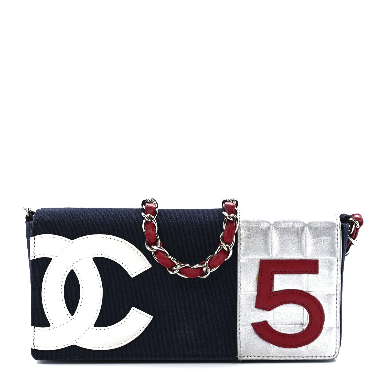 Chanel Canvas Metallic Lambskin Chocolate Bar N°5 Bag Navy Blue