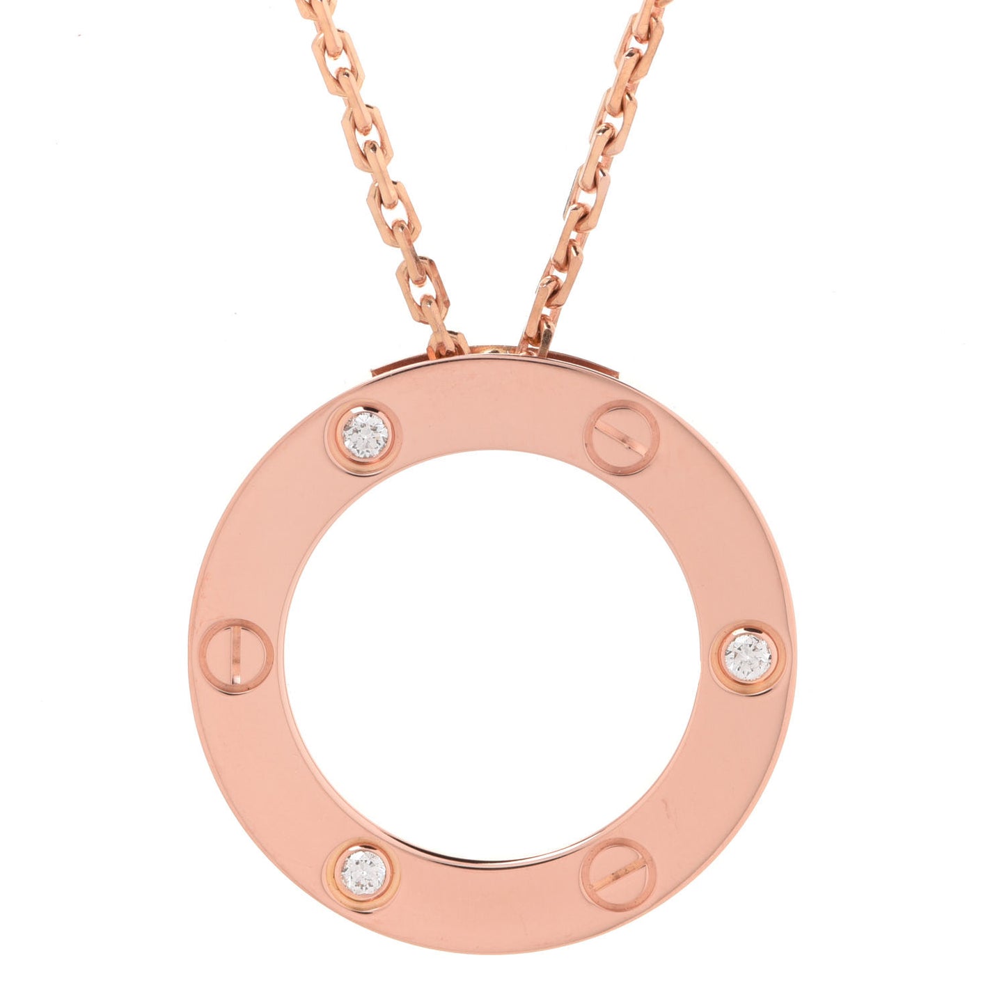 18K Pink Gold 3 Diamonds LOVE Pendant Necklace