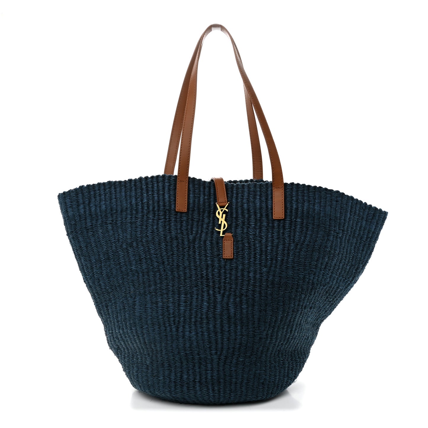 Raffia Calfskin Medium Panier Tote Blue Blue
