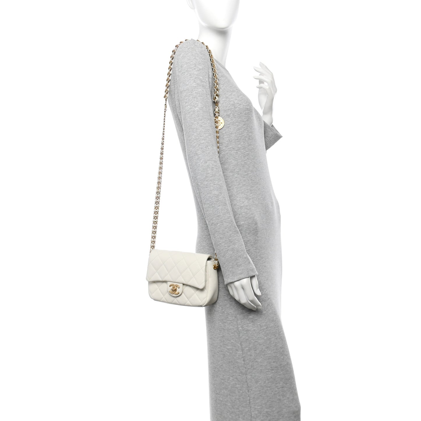 Caviar Quilted Mini Chain Soul Flap White