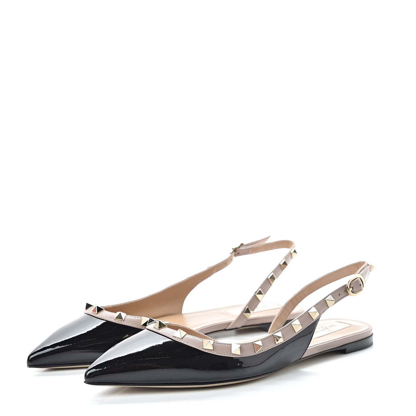 Patent Rockstud Slingback Flats 39 Black Poudre
