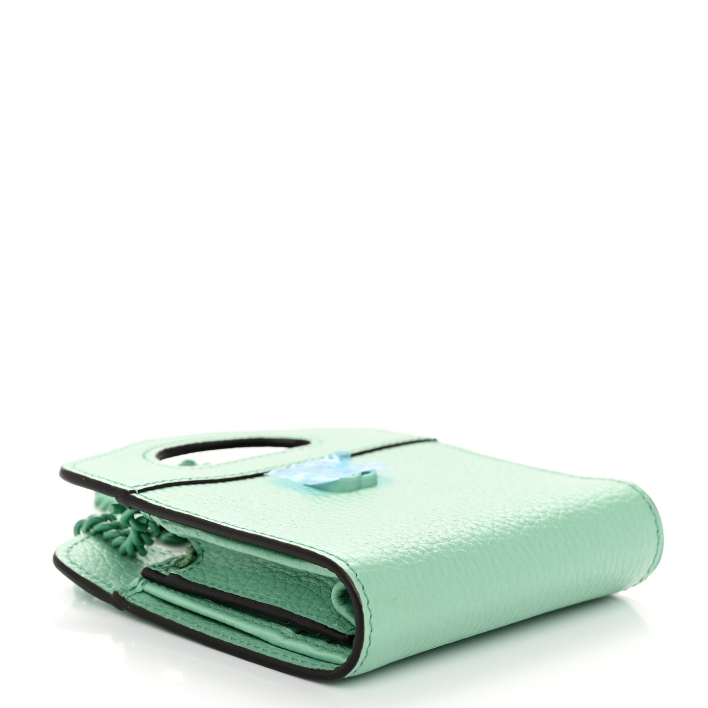 Dollar Calfskin Enamel Monochrome GG Marmont Top Handle Card Case Wallet Pepperlight Mint