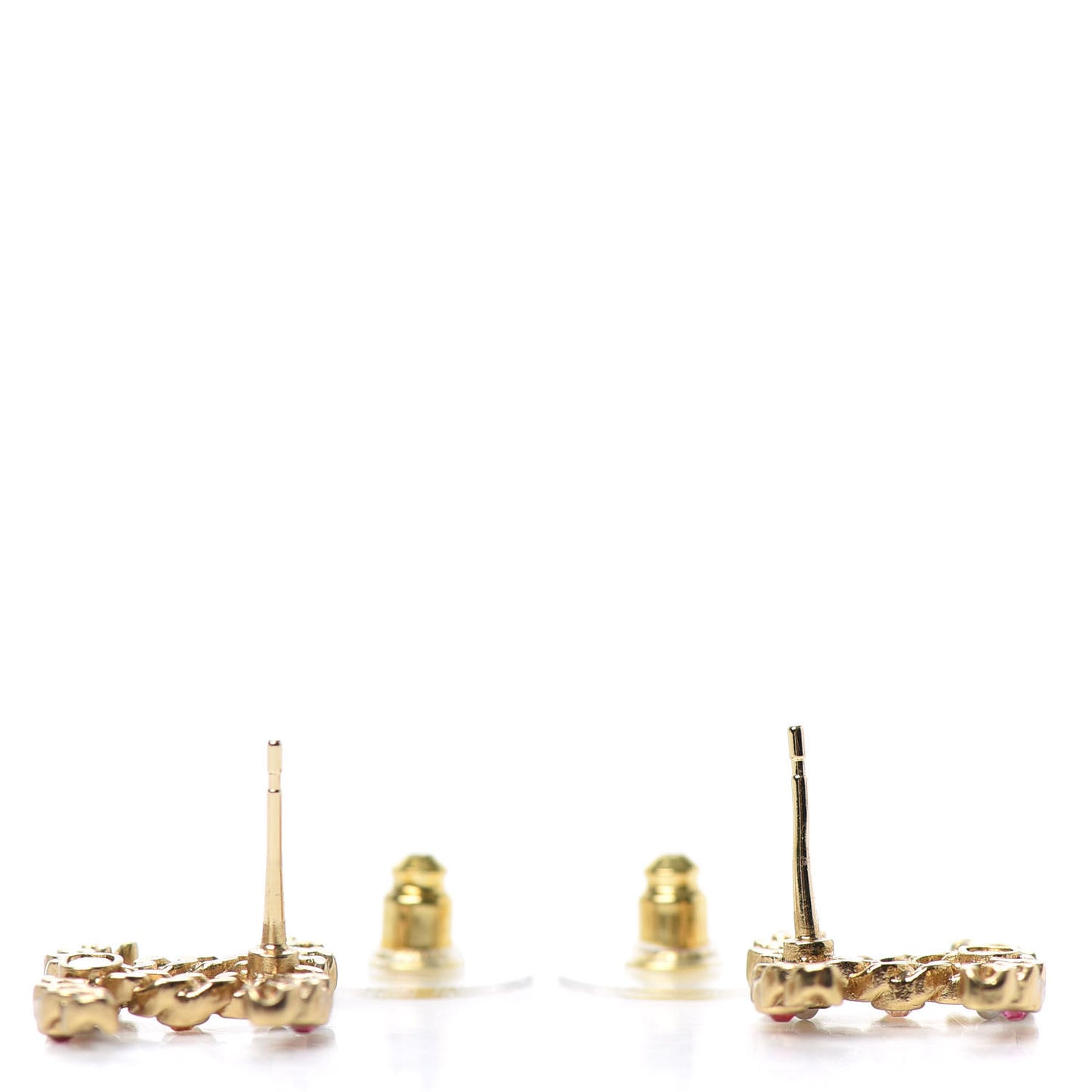 Pearl Crystal Chain Link CC Earrings Gold Red Pink Yellow