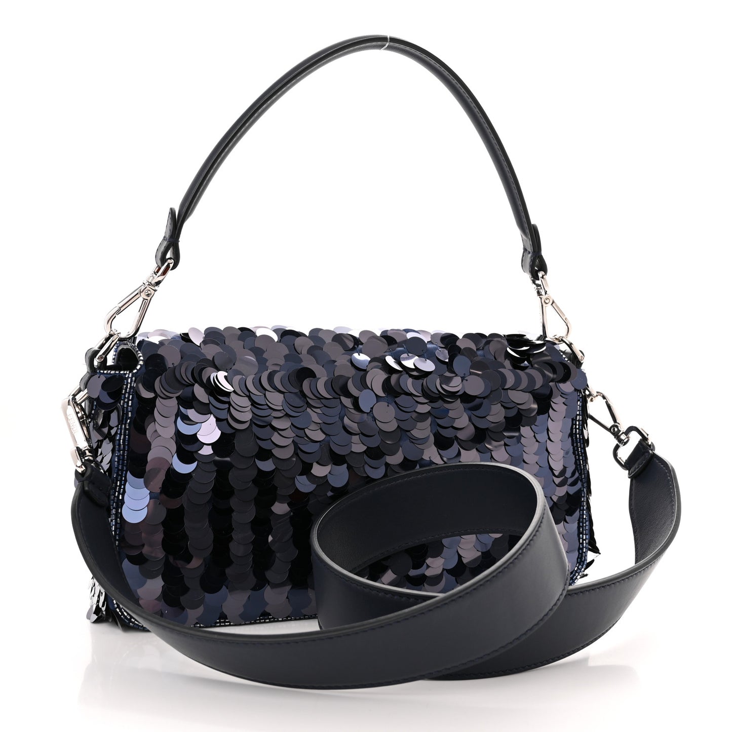 Sequin Paillettes Vitello Grace Striped Baguette Dark Blue Lunai