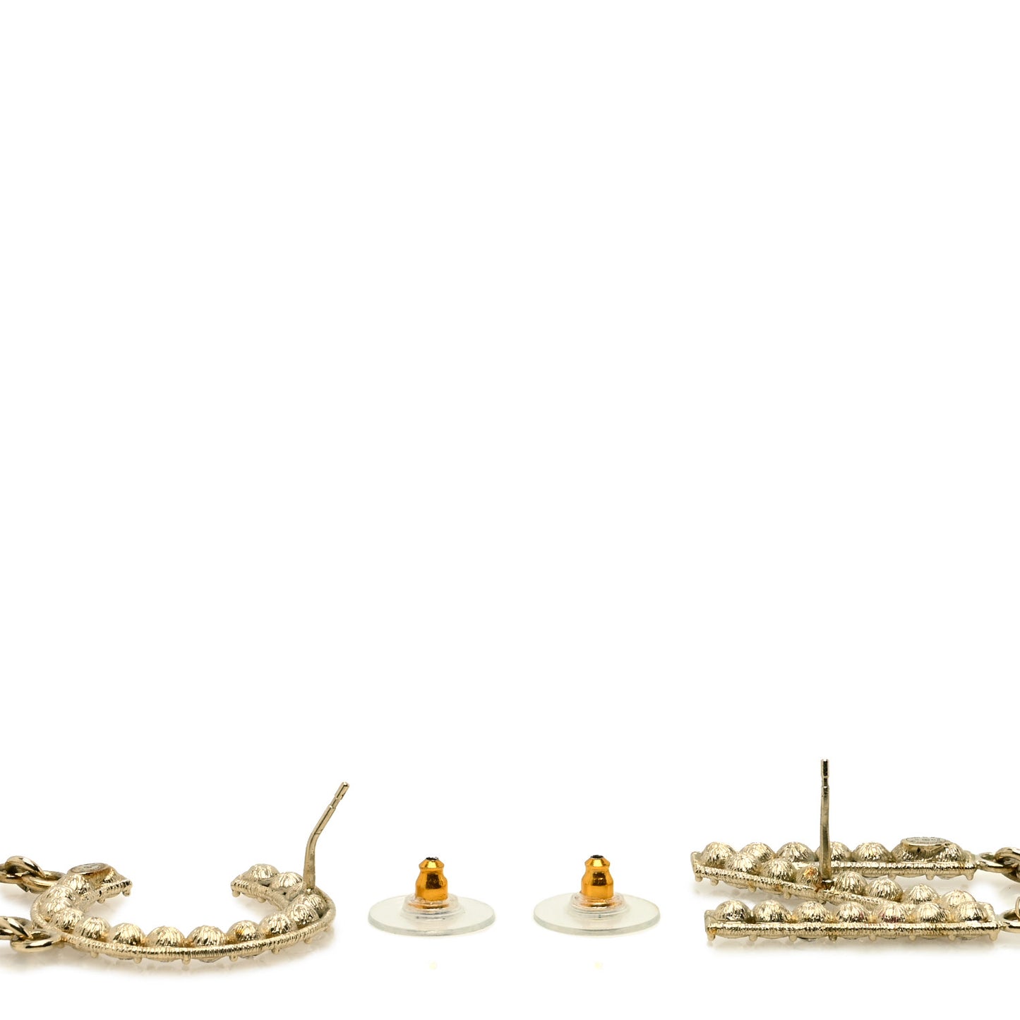 Crystal Cha-Nel Logo Drop Earrings Gold