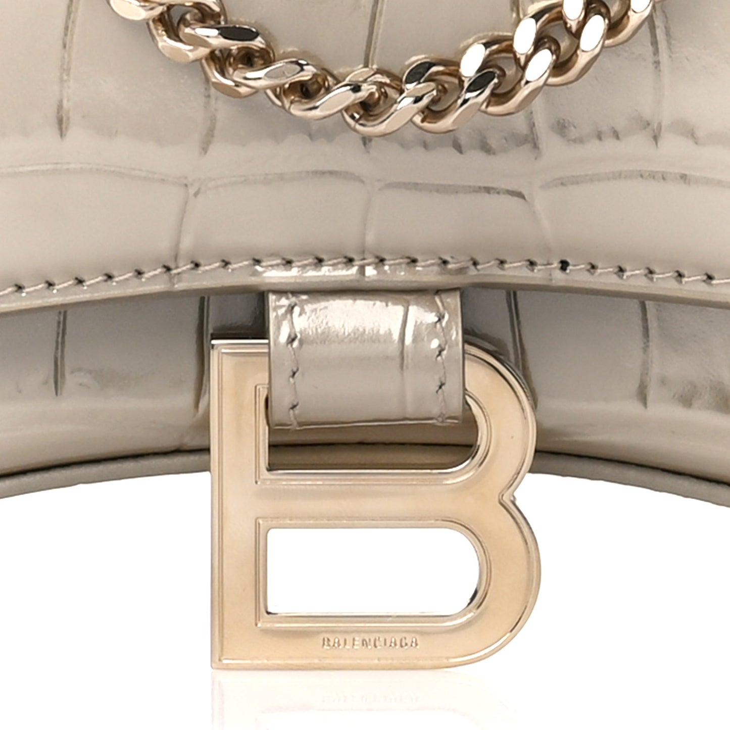 Shiny Calfskin Crocodile Embossed Hourglass Chain Bag Light Gold